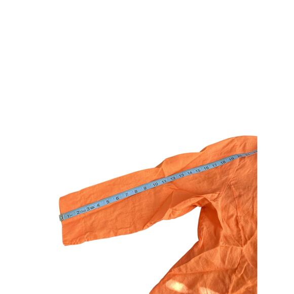 Talbots Irish Linen Blouse 16 Plus Orange Lagenlook Button Up Coastal Grandma - Picture 11 of 12